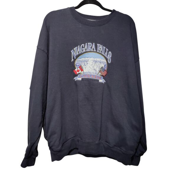 Brandy Melville Navy Blue Niagara Falls Canada Embroidered Sweatshirt Pockets - Picture 1 of 6